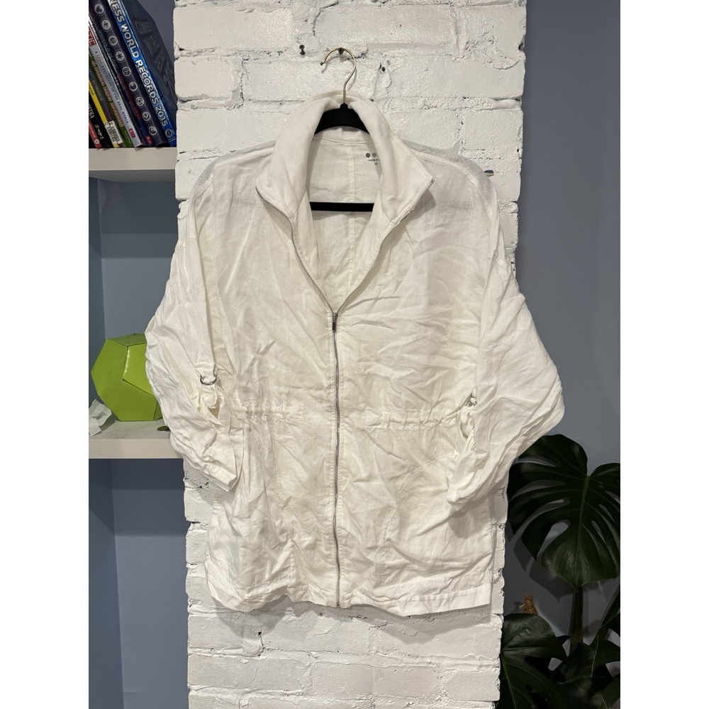 3 Dots‎ Three Dots Linen Full Zip Jacket Tan 3/4 Tab Sleeves Women's Small
